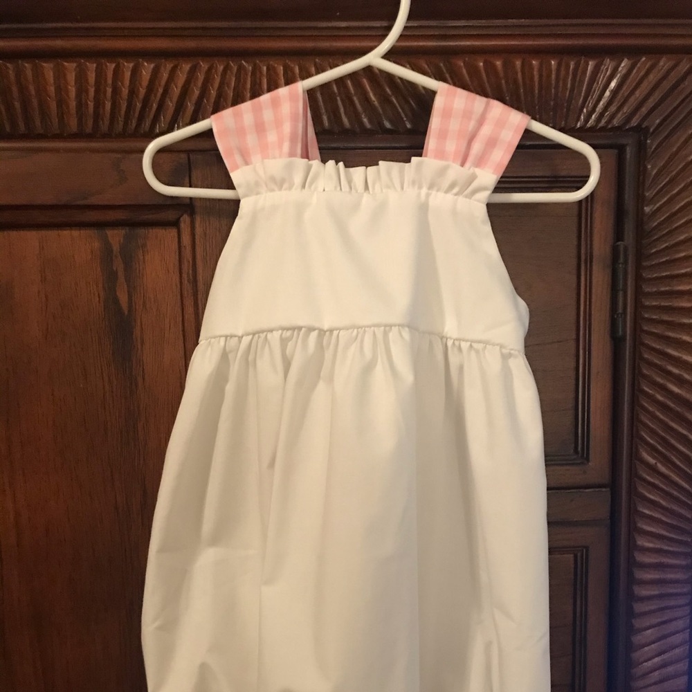 2t white bubble with pink gingham strap/tie